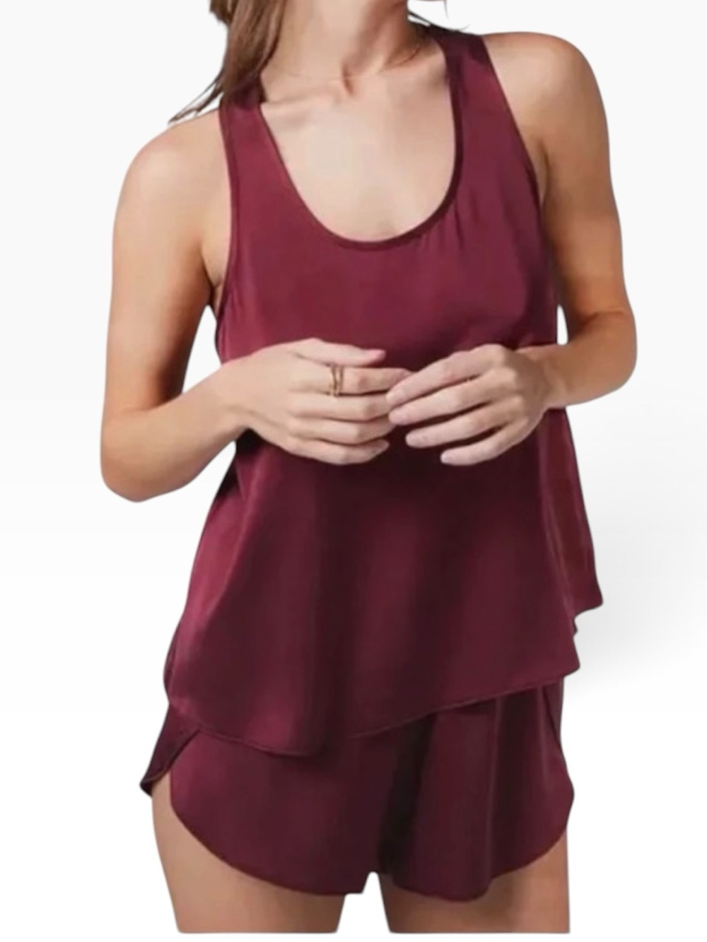 Lunya Washable Silk Tulip Back PJ Set Burgundy Calliope Wine